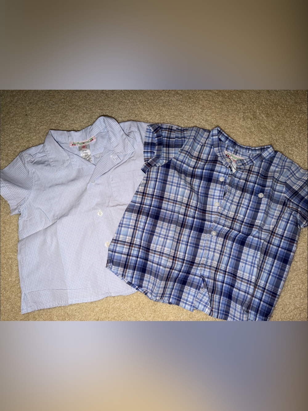Bonpoint Light Blue & Navy Plaid Button-Down Shirts